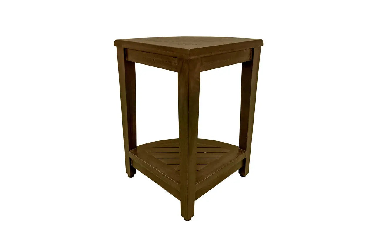 Curvilinear Dark Brown Teak 18" Corner Shower Bench With Shelf Homeroots Bed & Bath