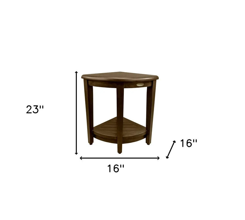 Curvilinear Dark Brown Teak 18" Corner Shower Bench With Shelf Homeroots Bed & Bath