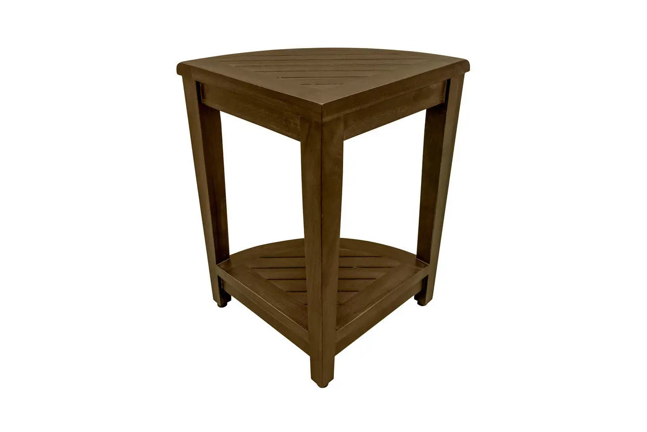 Curvilinear Dark Brown Teak 18" Corner Shower Bench With Shelf Homeroots Bed & Bath