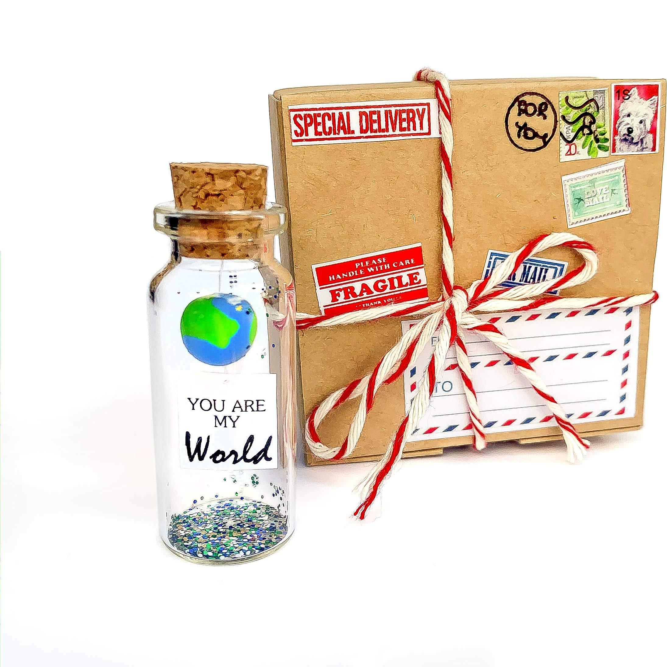 Cute Girlfriend and Boyfriend Gifts   Personalized Anniversary Present for Her Him   Custom Birthday Gift Idea for Women Men (You Are My World in Craft Gift Box) Kseniya Revta