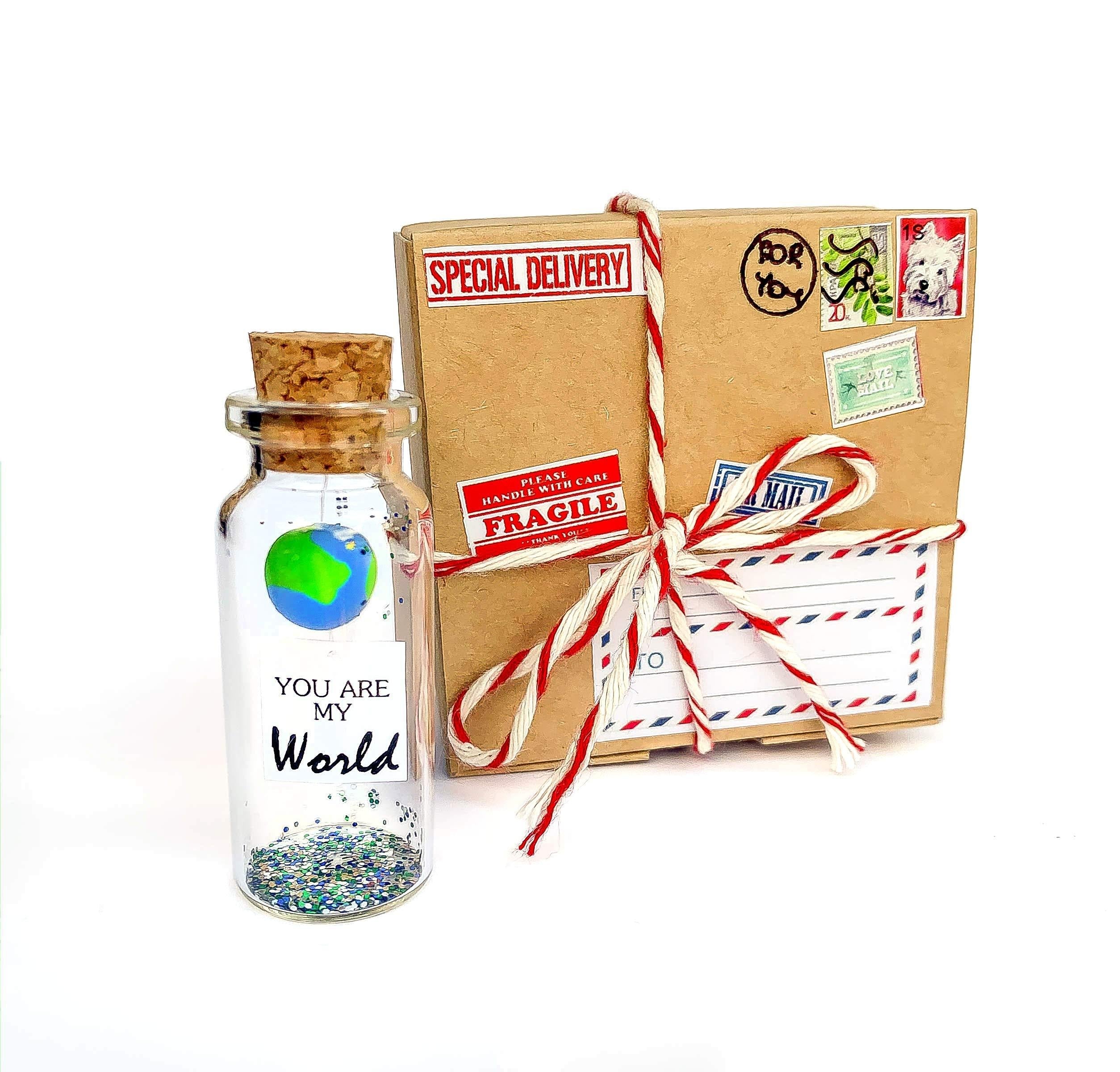 Cute Girlfriend and Boyfriend Gifts   Personalized Anniversary Present for Her Him   Custom Birthday Gift Idea for Women Men (You Are My World in Craft Gift Box) Kseniya Revta