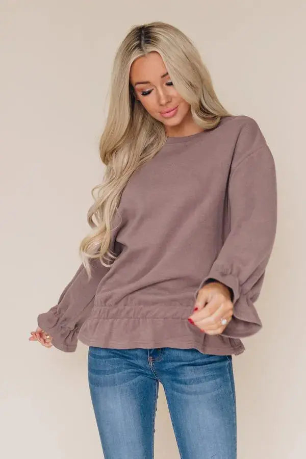 Cute In Corduroy Ruffle Top Stay Warm in Style