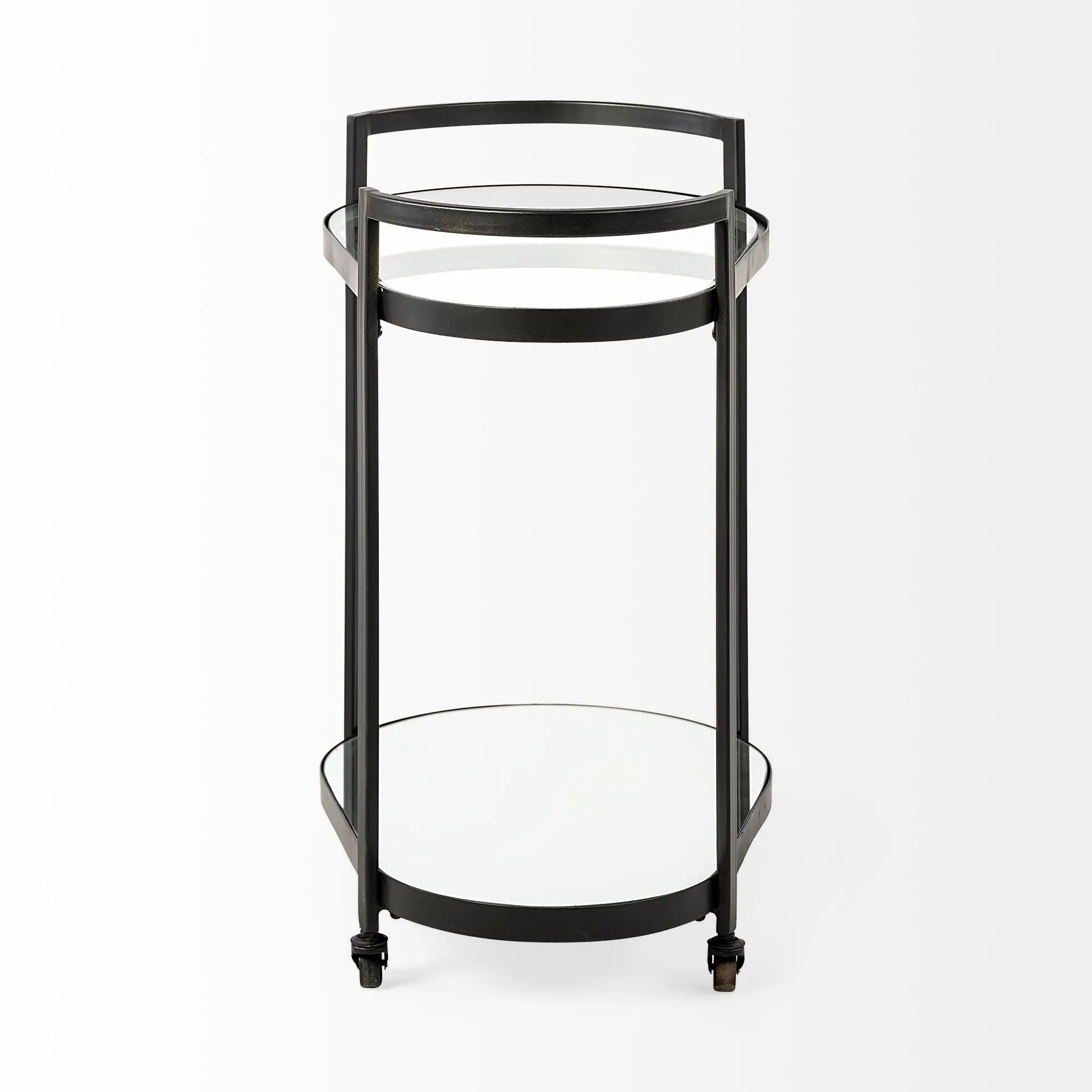 Cyclider Black Metal With Two Mirror Glass Shelves Bar Cart Homeroots Kitchen & Dining