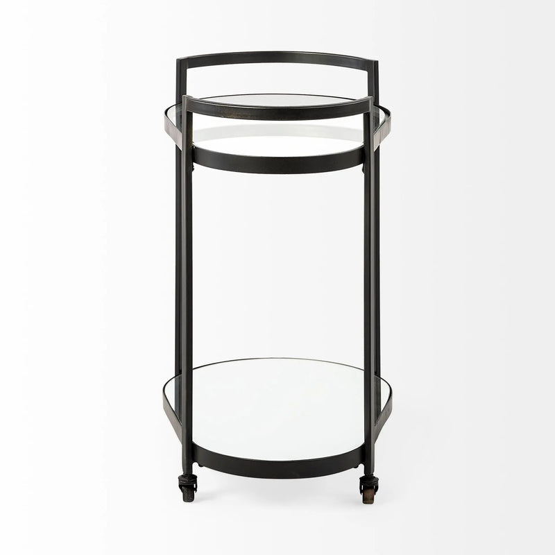 Cyclider Black Metal With Two Mirror Glass Shelves Bar Cart Homeroots Kitchen & Dining