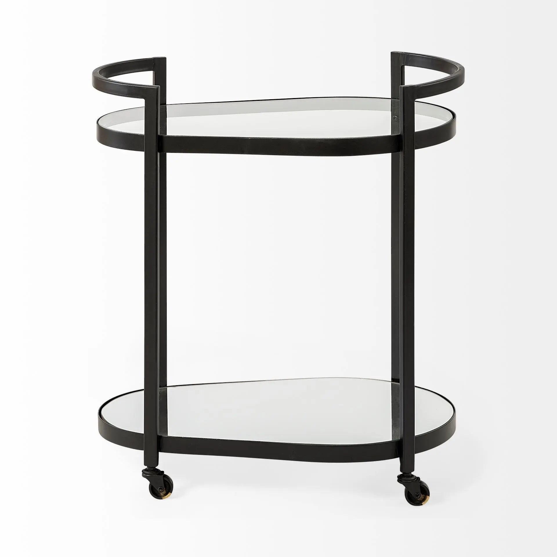 Cyclider Black Metal With Two Mirror Glass Shelves Bar Cart Homeroots Kitchen & Dining