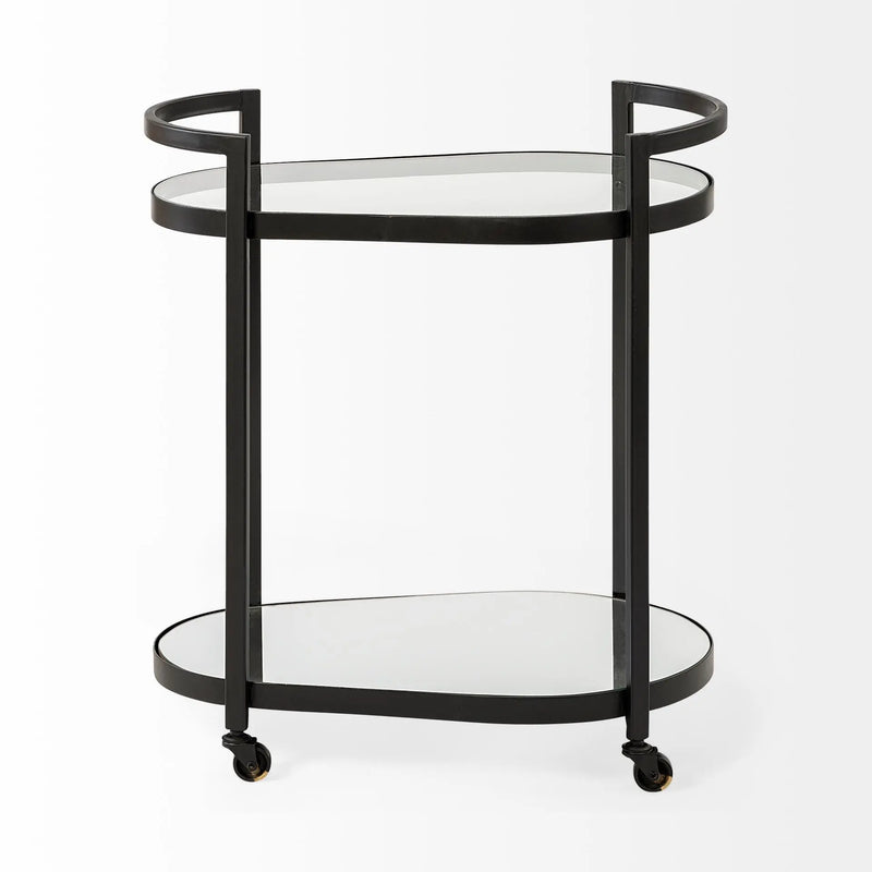 Cyclider Black Metal With Two Mirror Glass Shelves Bar Cart Homeroots Kitchen & Dining