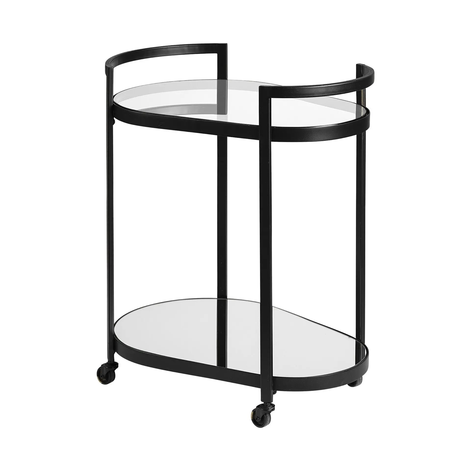 Cyclider Black Metal With Two Mirror Glass Shelves Bar Cart Homeroots Kitchen & Dining