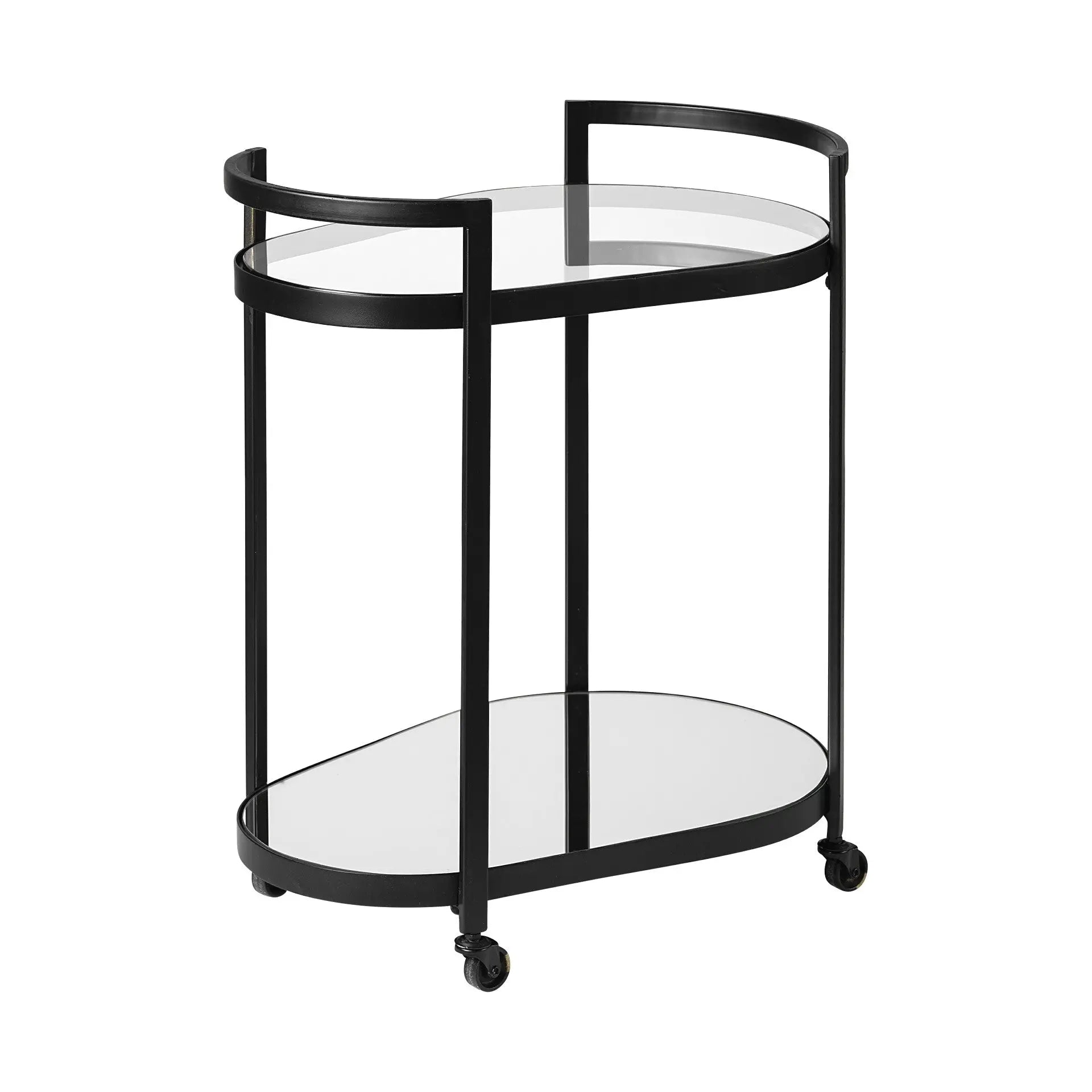 Cyclider Black Metal With Two Mirror Glass Shelves Bar Cart Homeroots Kitchen & Dining