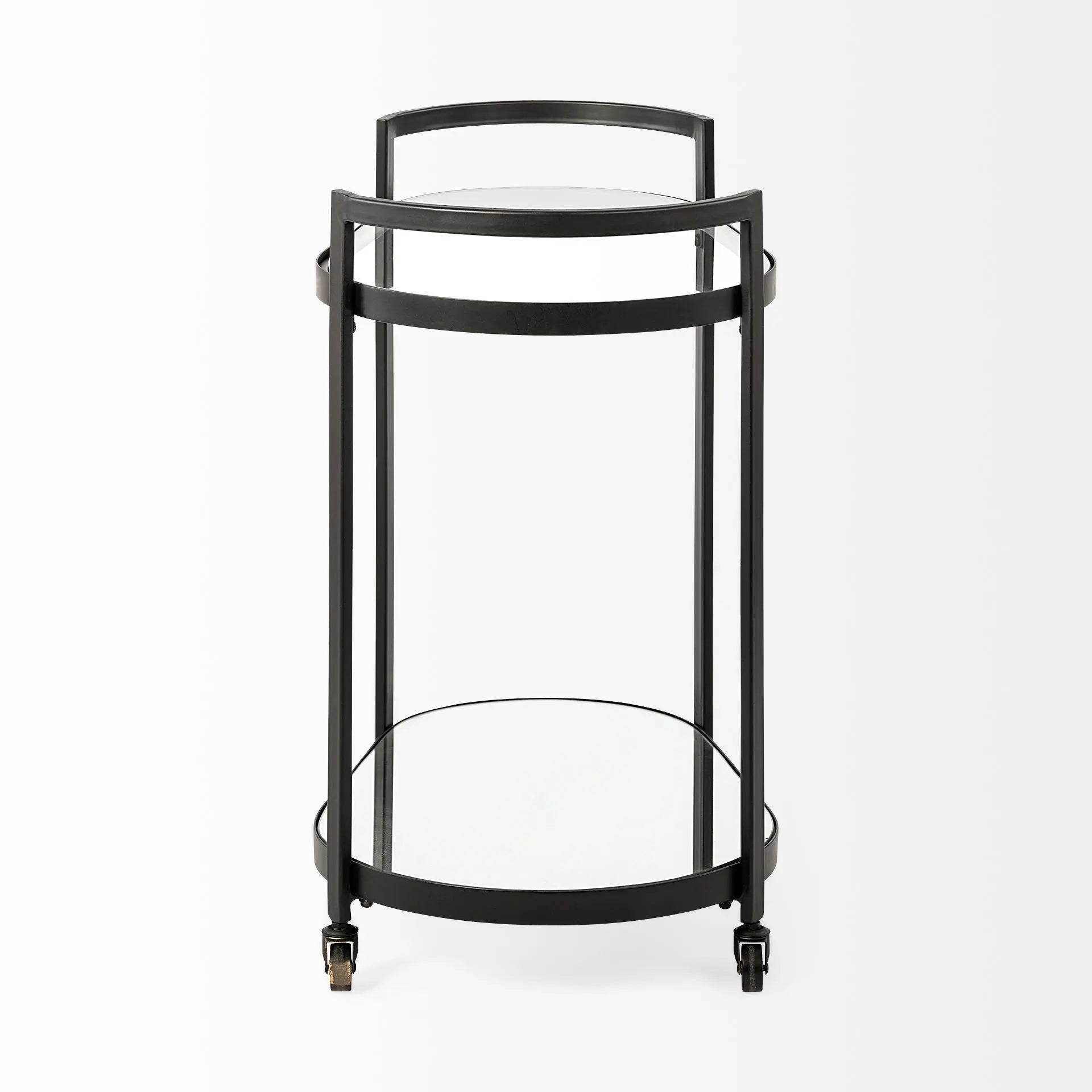 Cyclider Black Metal With Two Mirror Glass Shelves Bar Cart Homeroots Kitchen & Dining