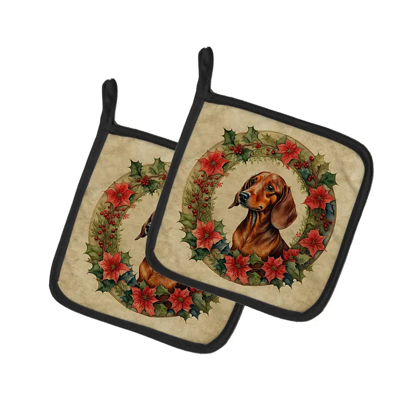 Dachshund Christmas Flowers Pair of Pot Holders Caroline's Treasures