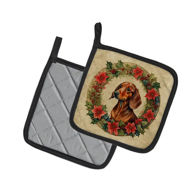 Dachshund Christmas Flowers Pair of Pot Holders Caroline's Treasures
