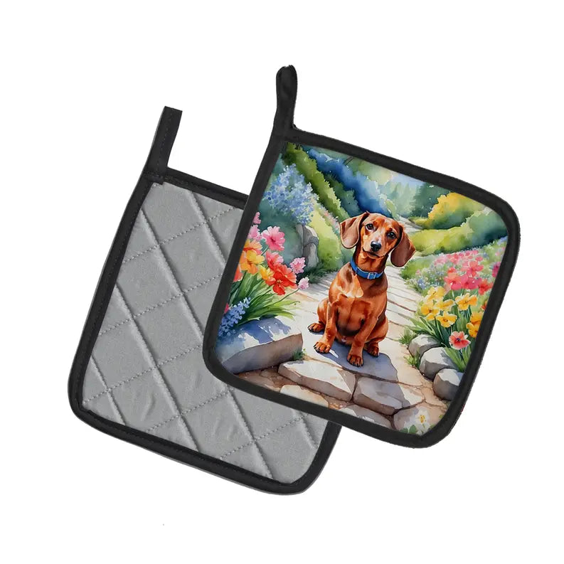 Dachshund Spring Path Pair of Pot Holders Caroline's Treasures