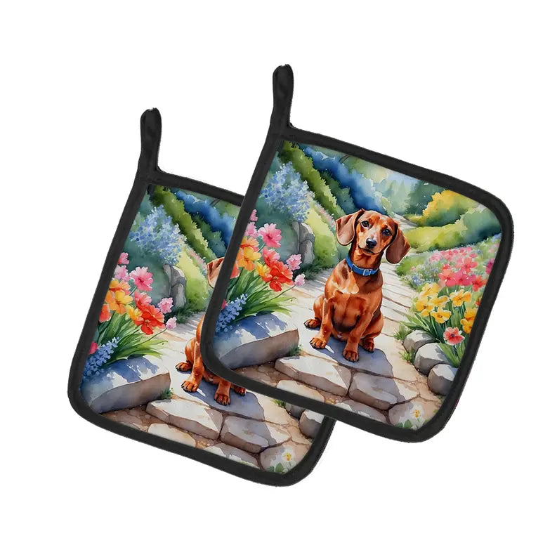 Dachshund Spring Path Pair of Pot Holders Caroline's Treasures