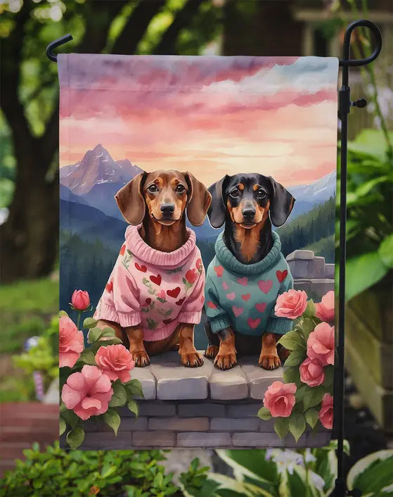 Dachshund Two Hearts Garden Flag Caroline's Treasures