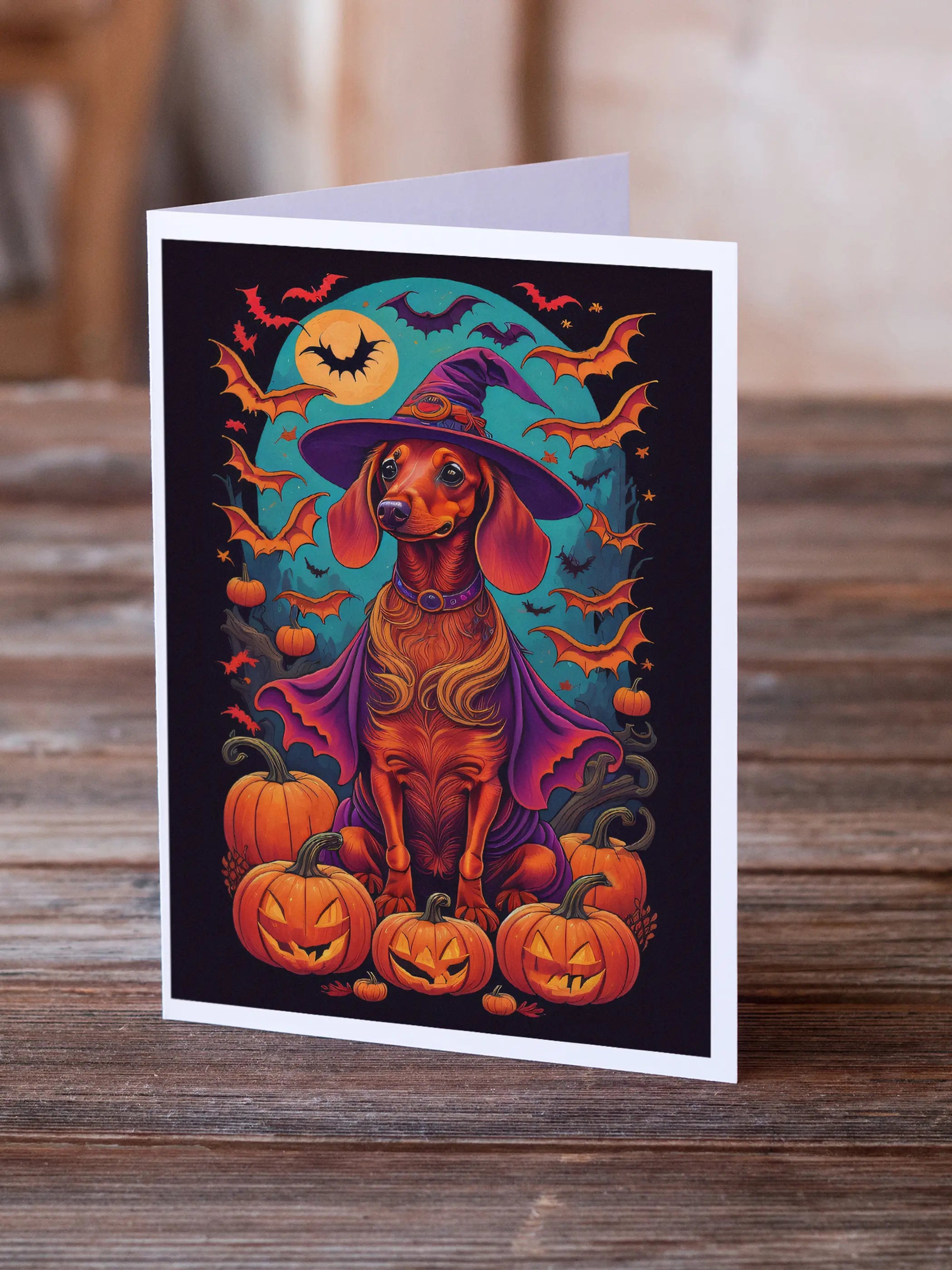 Dachshund Witchy Halloween Greeting Cards Pack of 8 Caroline's Treasures
