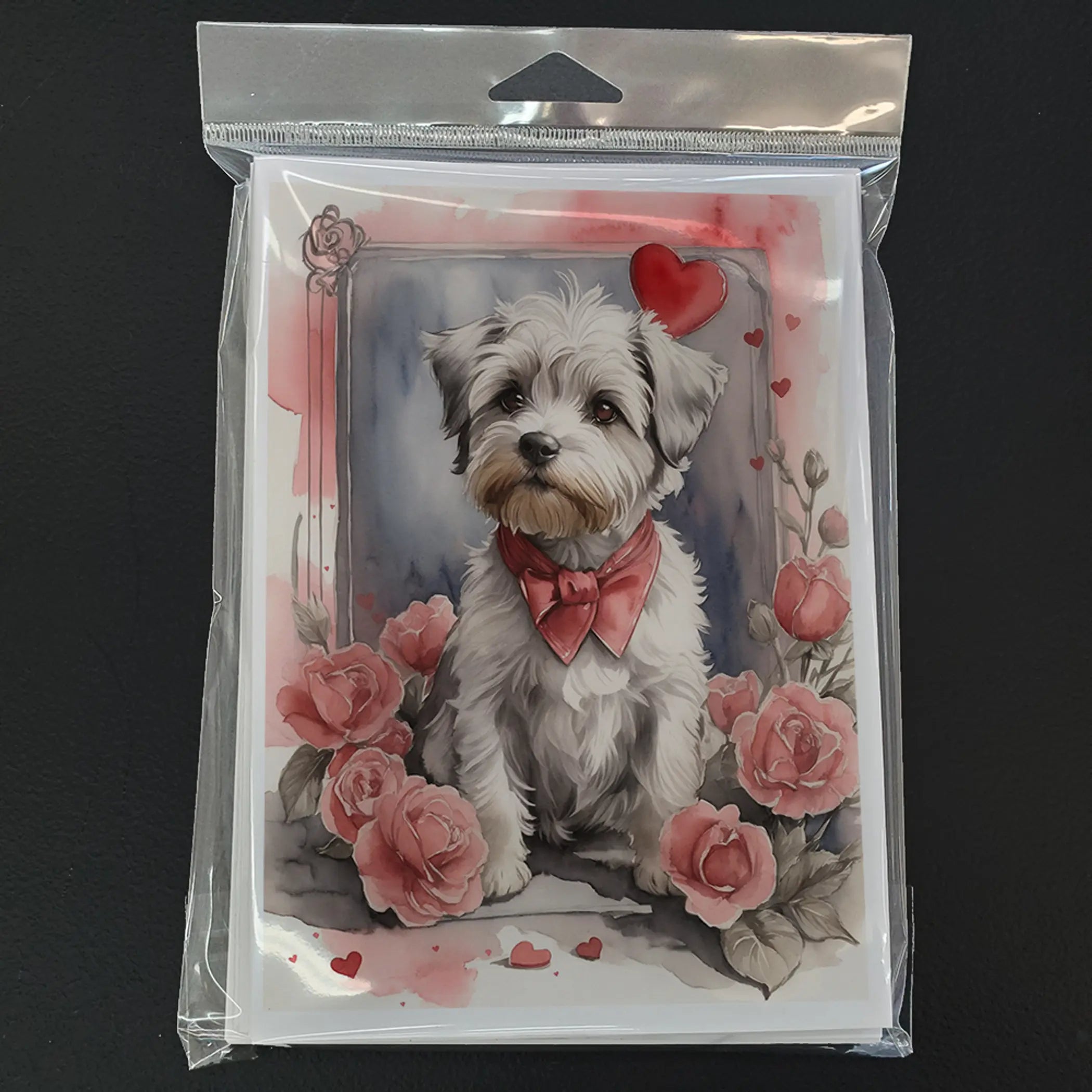 Dandie Dinmont Terrier Valentine Roses Greeting Cards Pack of 8 Caroline's Treasures