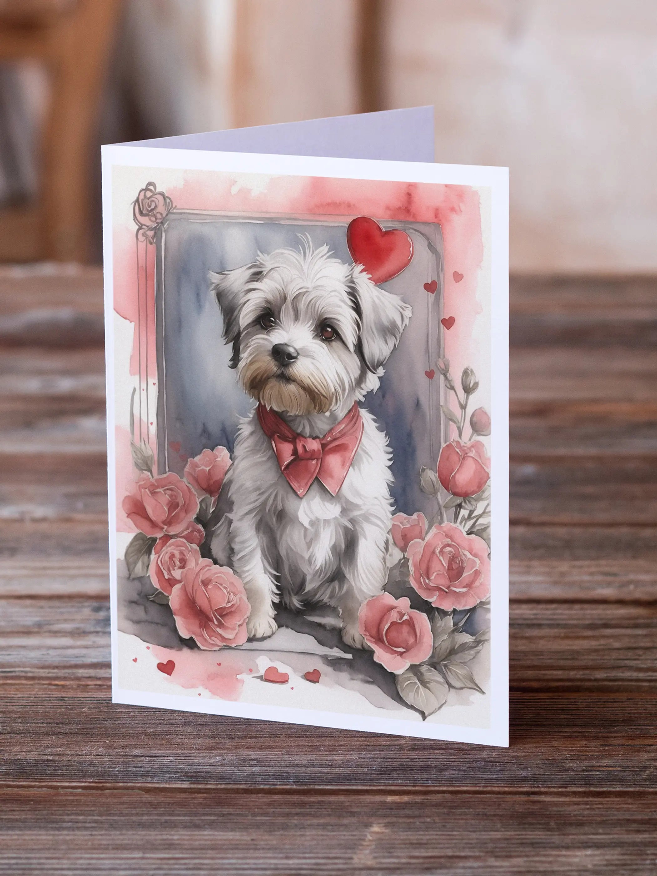 Dandie Dinmont Terrier Valentine Roses Greeting Cards Pack of 8 Caroline's Treasures