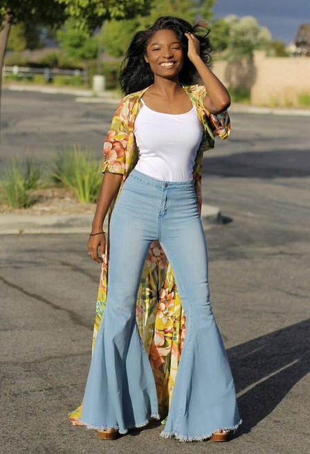 Dare to Flare High Waisted Bell Bottom Light Blue Jeans SurelyMine