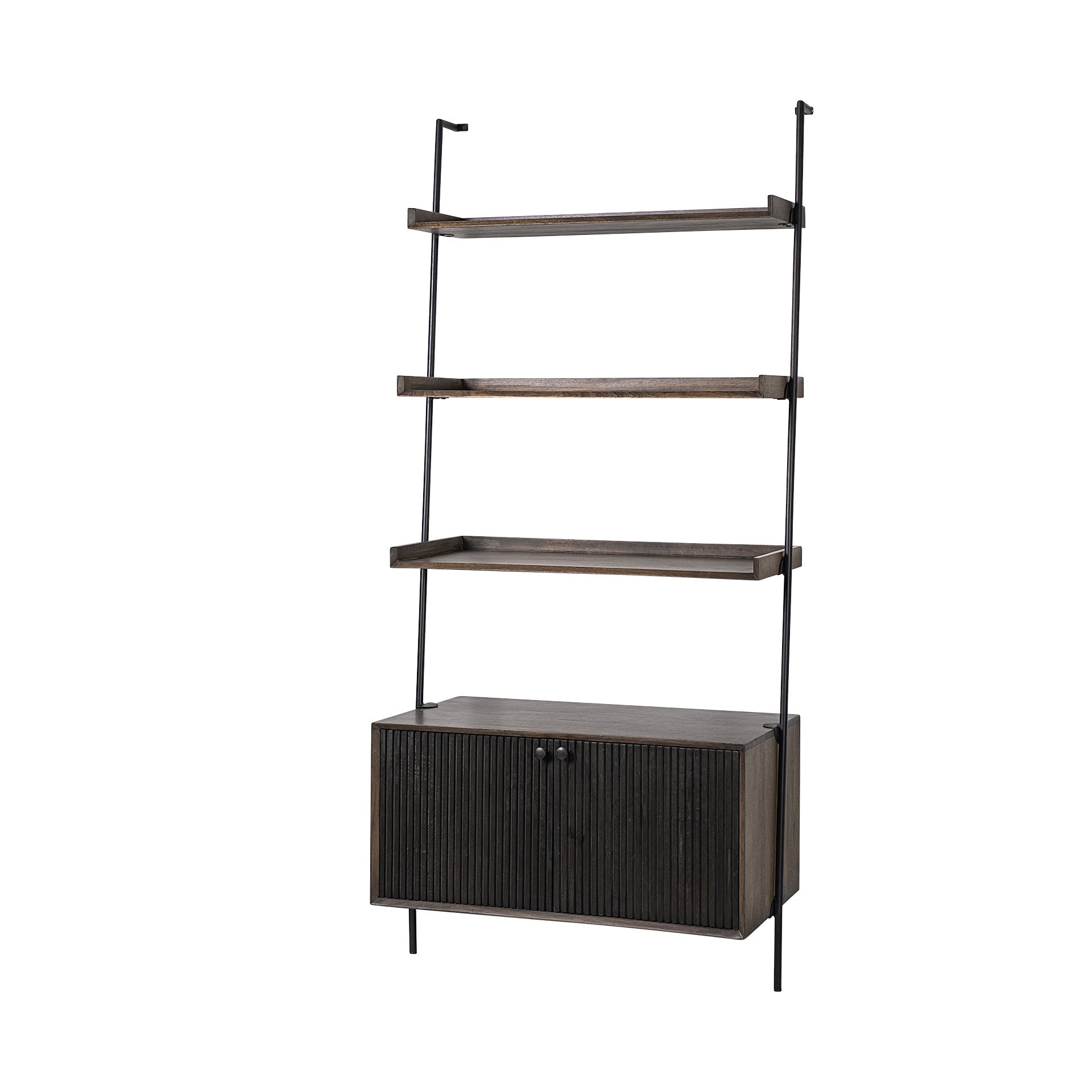 Dark Brown Metal and Wood Three Tier Ladder Bookcase - GreatEagleInc
