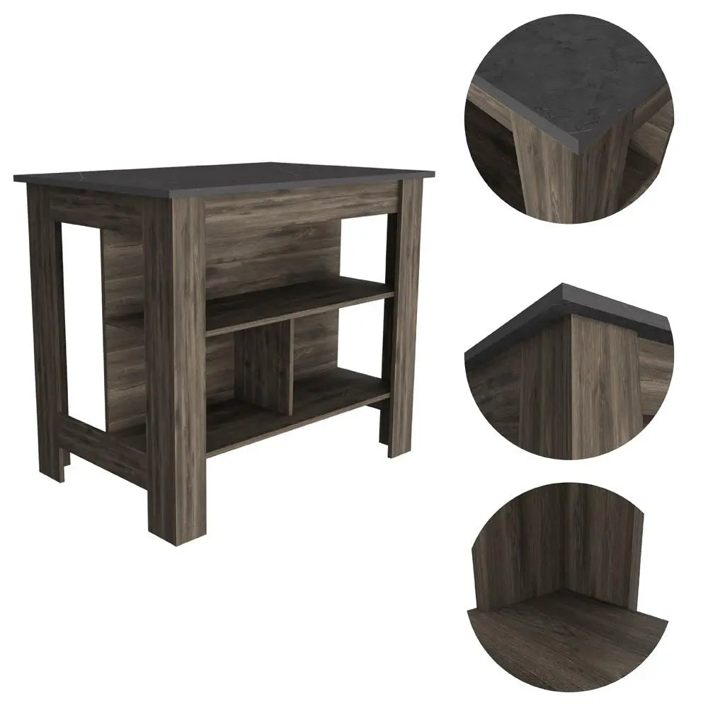 Dark Brown and Brown 41" Kitchen Island With Storage Homeroots Kitchen & Dining