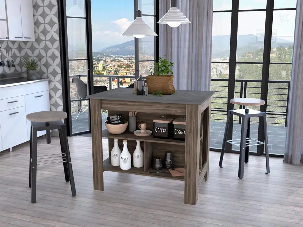 Dark Brown and Brown 41" Kitchen Island With Storage Homeroots Kitchen & Dining