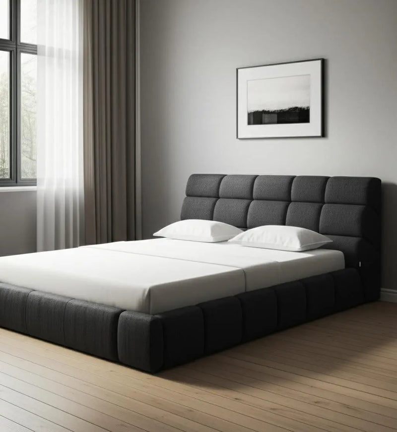 Dark Gray Tufted Linen Blend Upholstered Queen Bed Frame Homeroots Bed & Bath