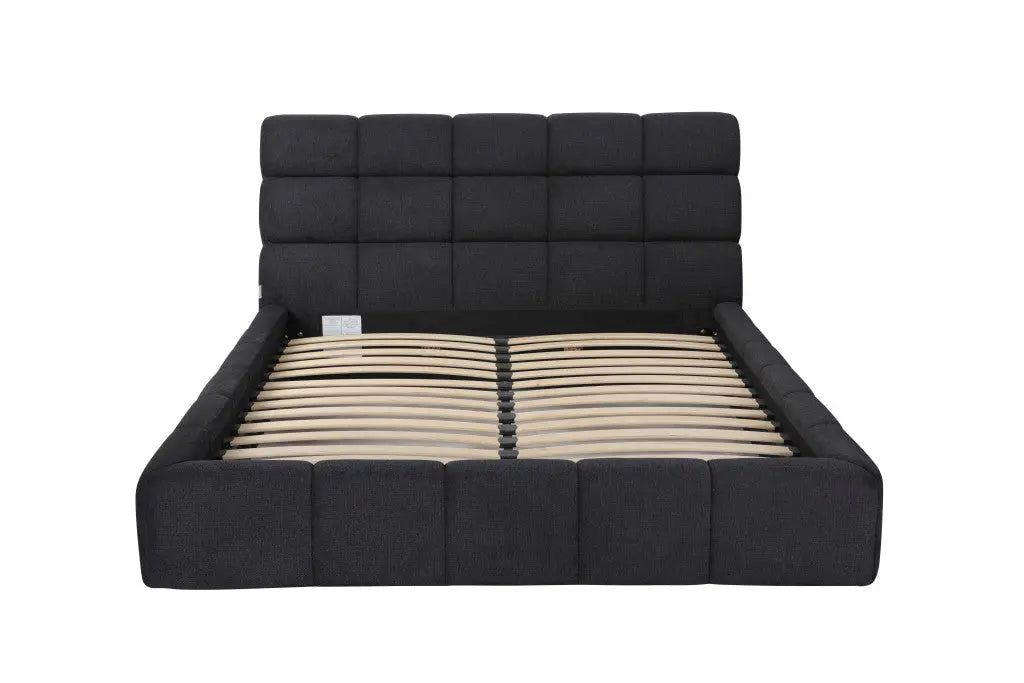 Dark Gray Tufted Linen Blend Upholstered Queen Bed Frame Homeroots Bed & Bath