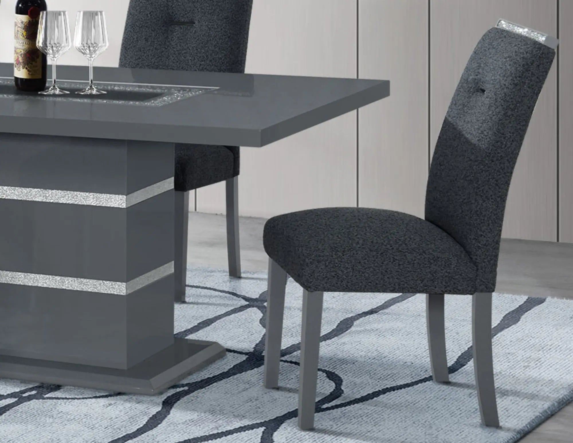 Dark Gray Upholstered Fabric With Faux Crystal Bling Dining Side Chair Homeroots Kitchen & Dining