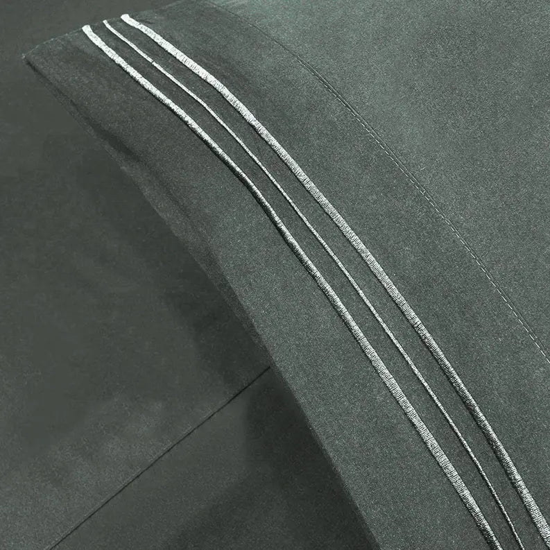 Dark Grey 200 Embroidery Soft Sheet Set Wrinkle Resistant Home Mart Goods