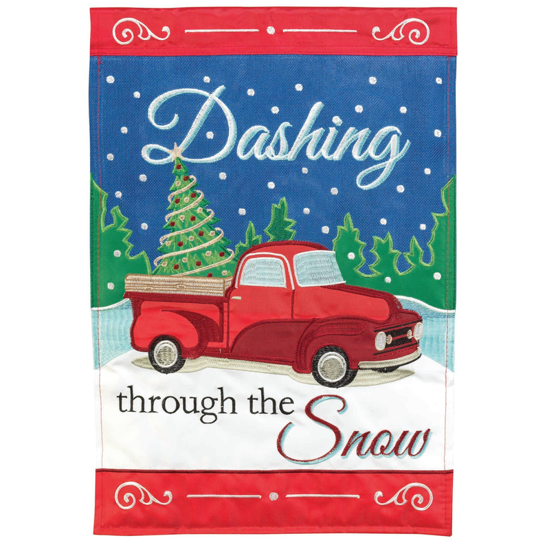 Dashing Through The Snow Truck Double Applique Garden Flag Dicksons Inc