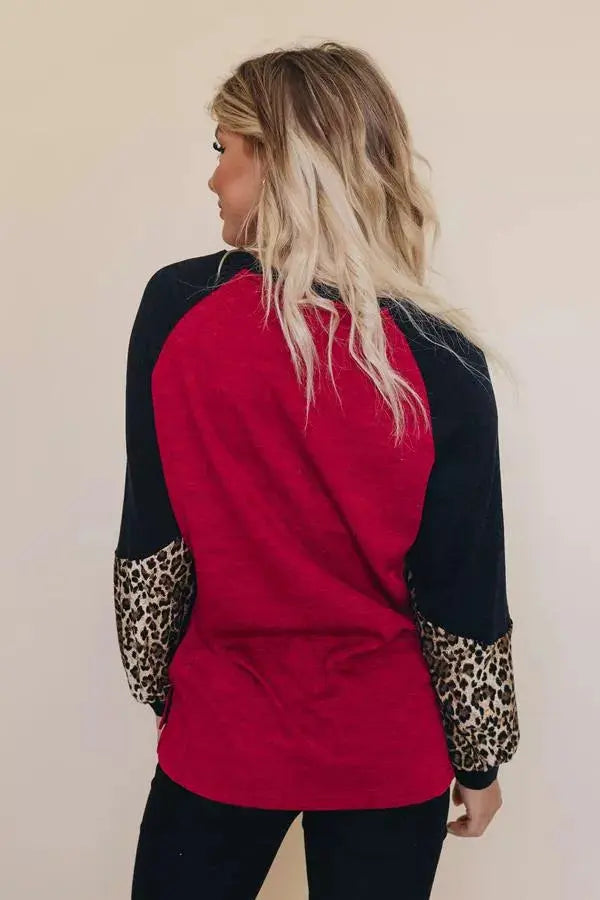 Debby Leopard Lantern Sleeve Top Stay Warm in Style