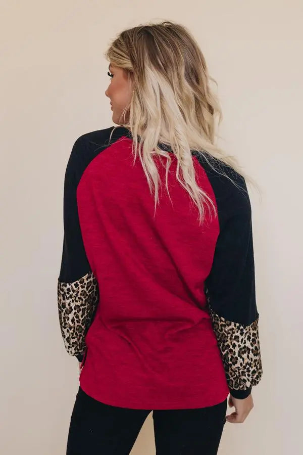 Debby Leopard Lantern Sleeve Top Stay Warm in Style