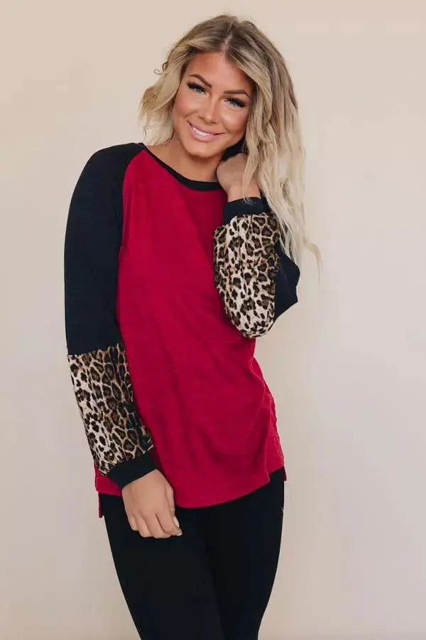 Debby Leopard Lantern Sleeve Top Stay Warm in Style