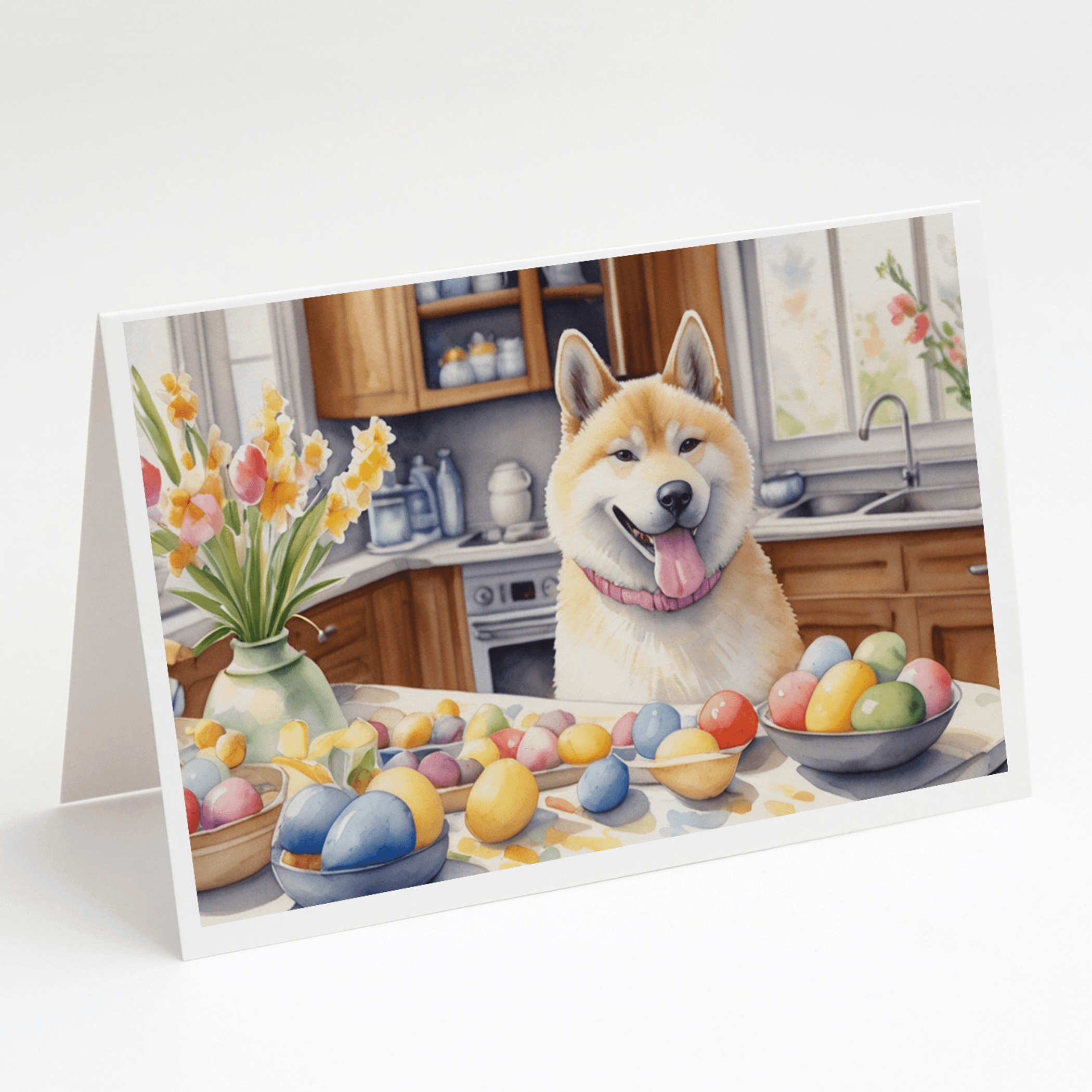 Decorating Easter Akita Greeting Cards Pack of 8 Caroline's Treasures