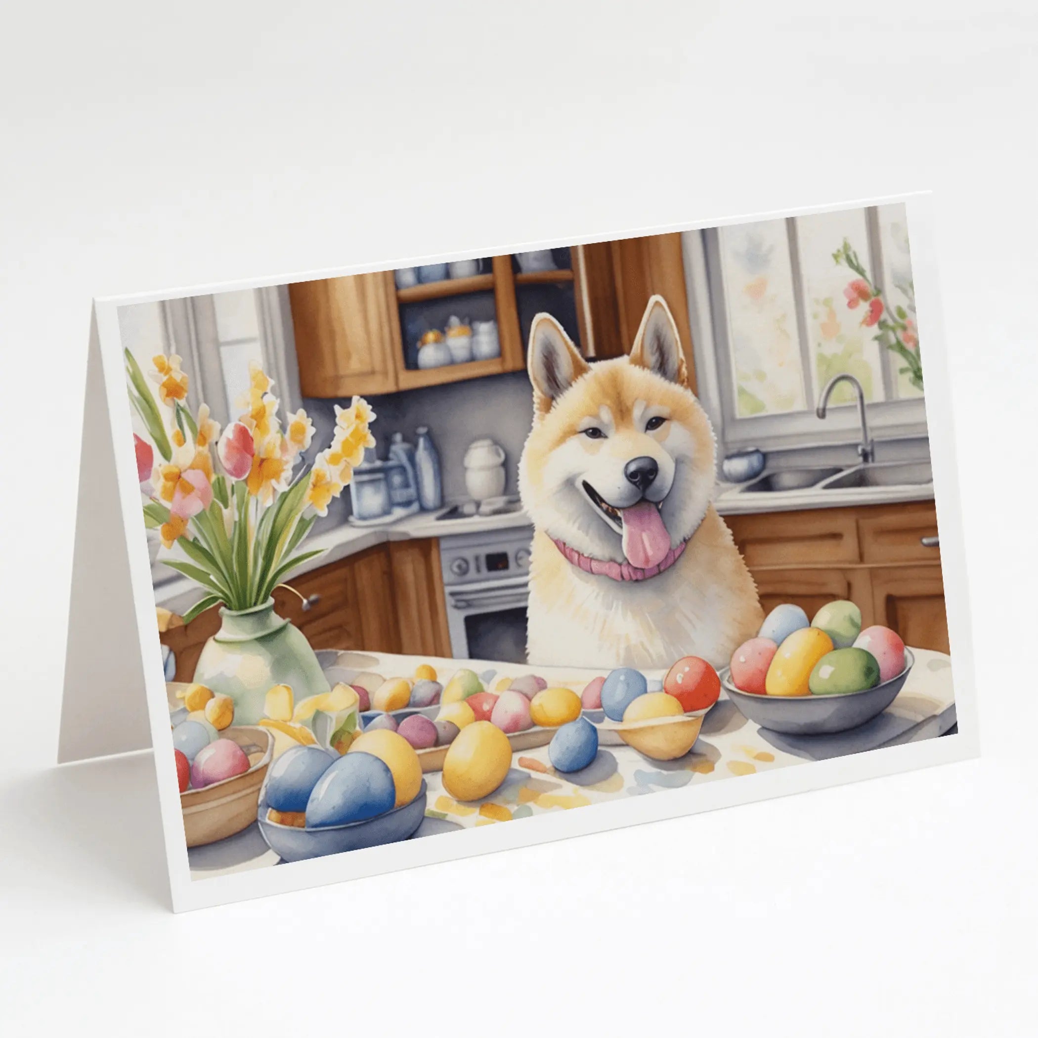 Decorating Easter Akita Greeting Cards Pack of 8 Caroline's Treasures