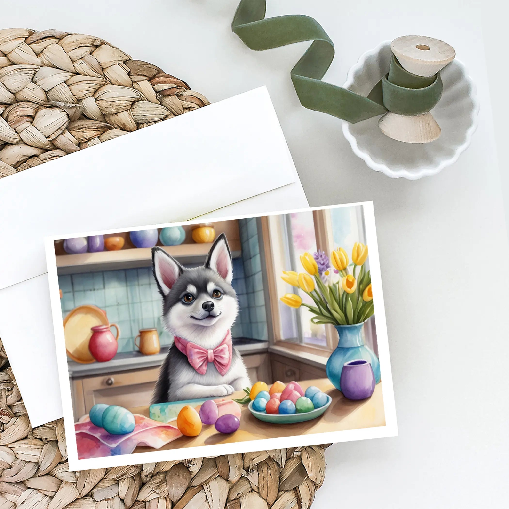 Decorating Easter Alaskan Klee Kai Greeting Cards Pack of 8 Caroline's Treasures