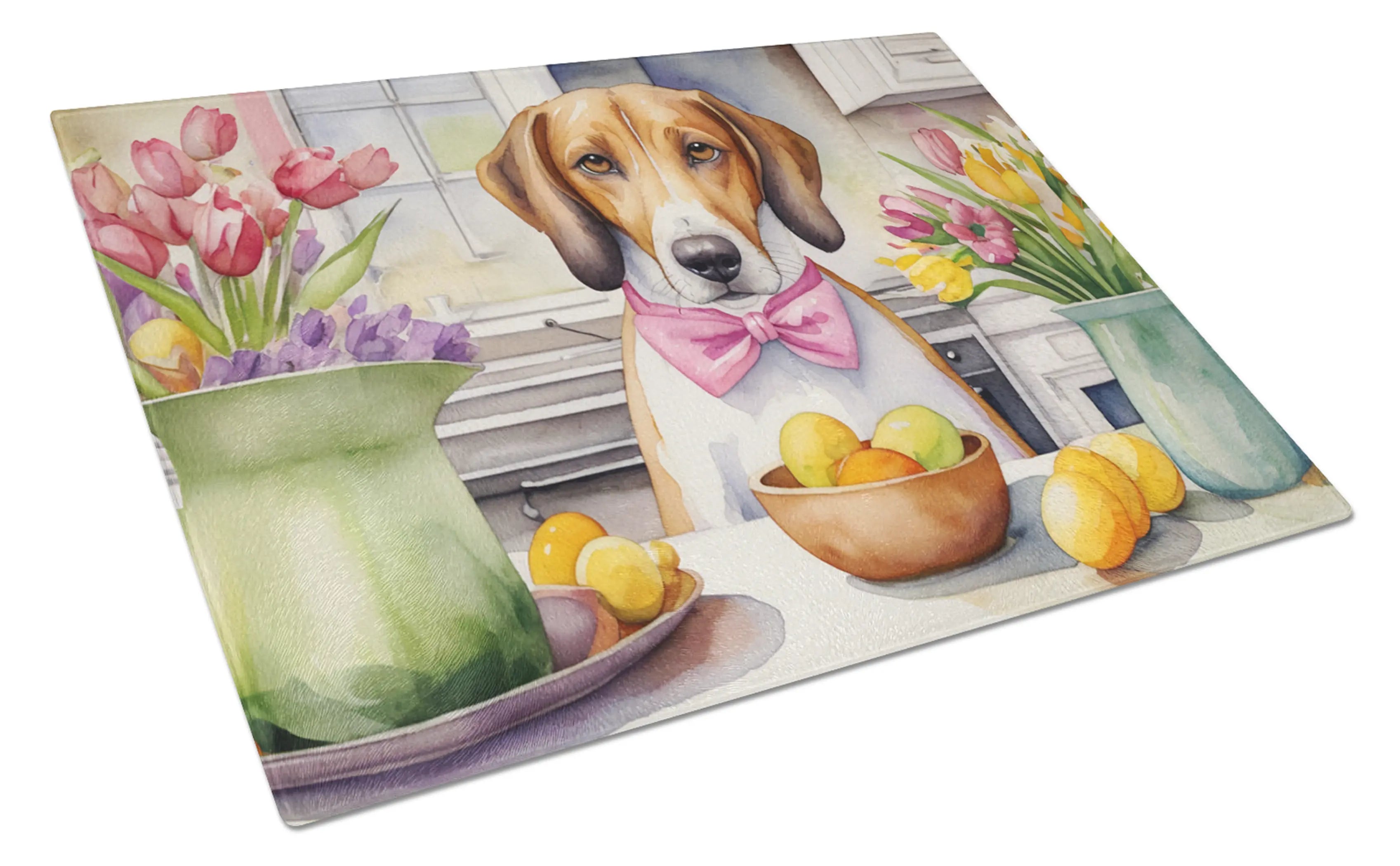Decorating Easter American Foxhound Glass Cutting Board Caroline's Treasures