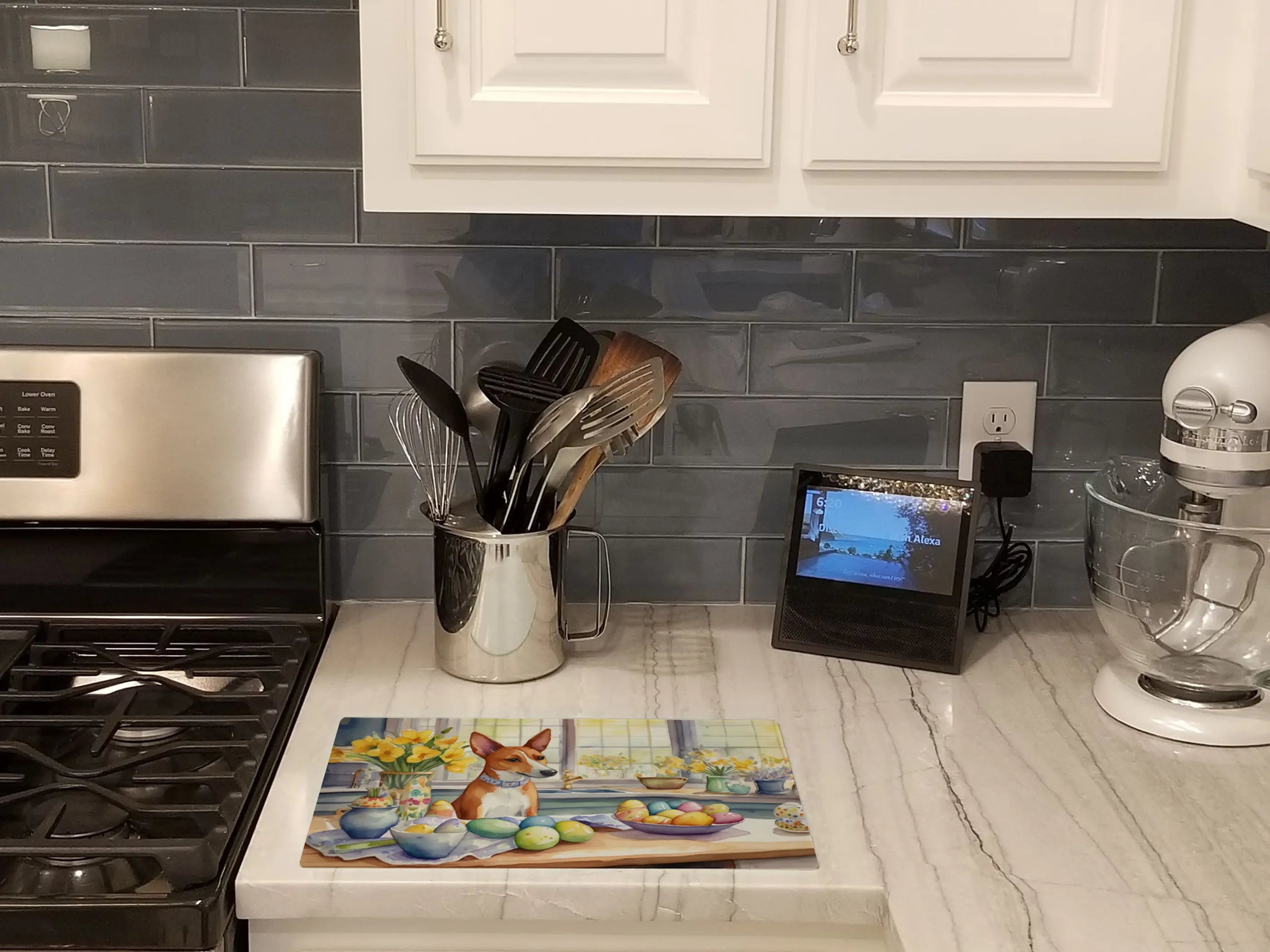 Decorating Easter Basenji Glass Cutting Board Caroline's Treasures