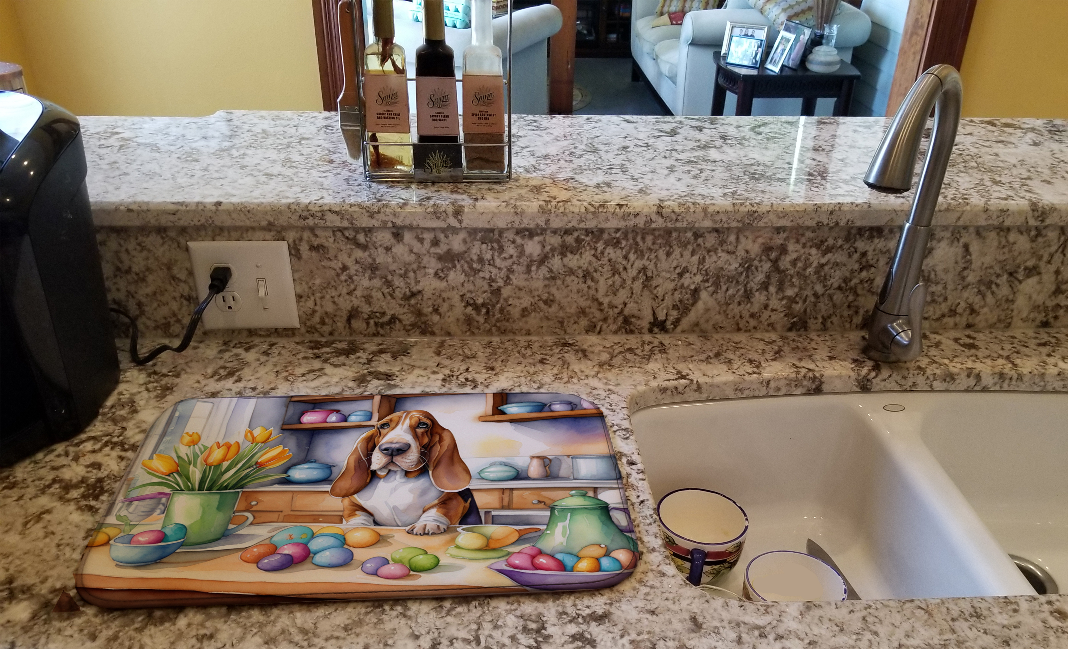 Decorating Easter Basset Hound Dish Drying Mat Caroline's Treasures