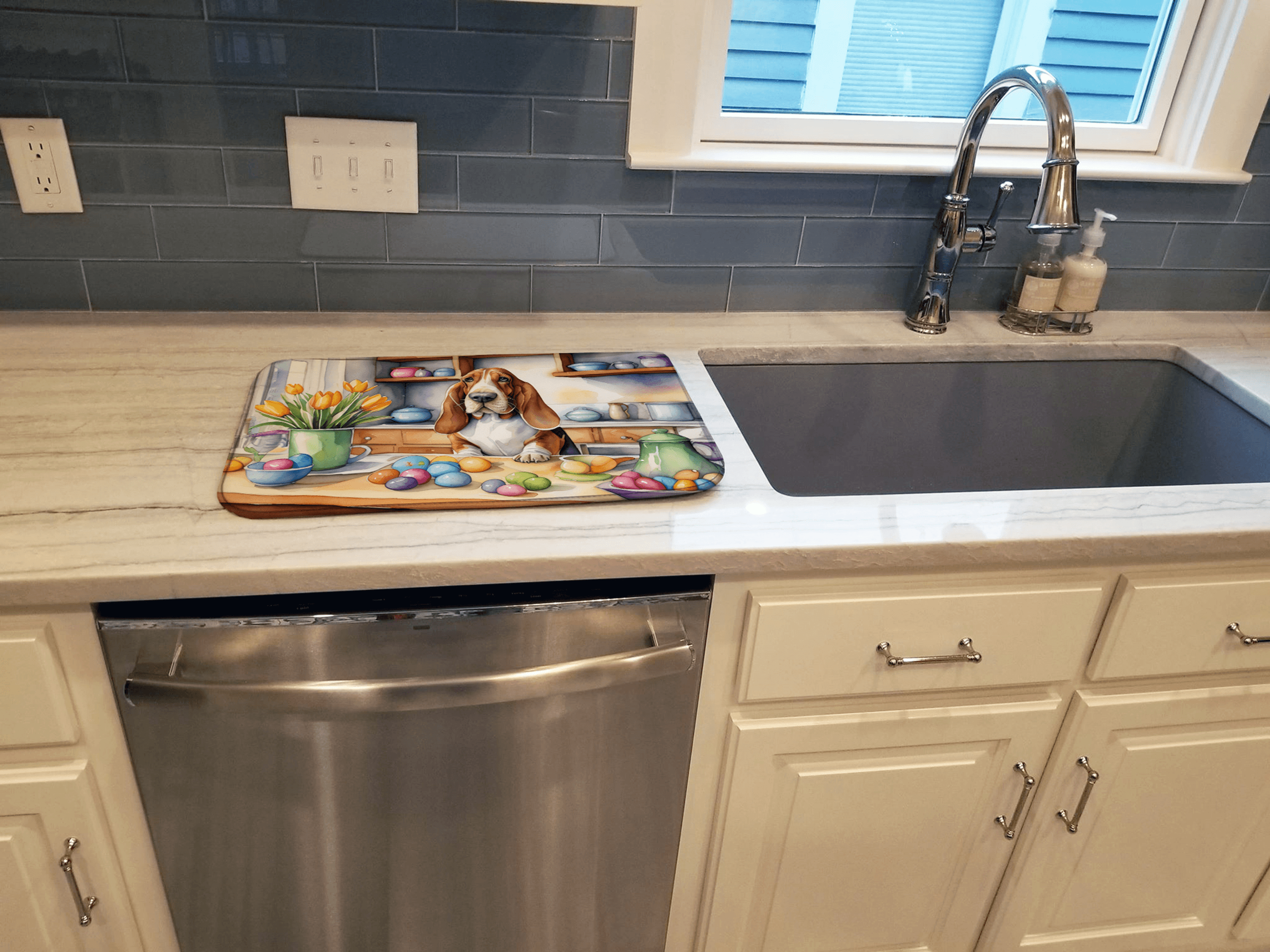 Decorating Easter Basset Hound Dish Drying Mat Caroline's Treasures