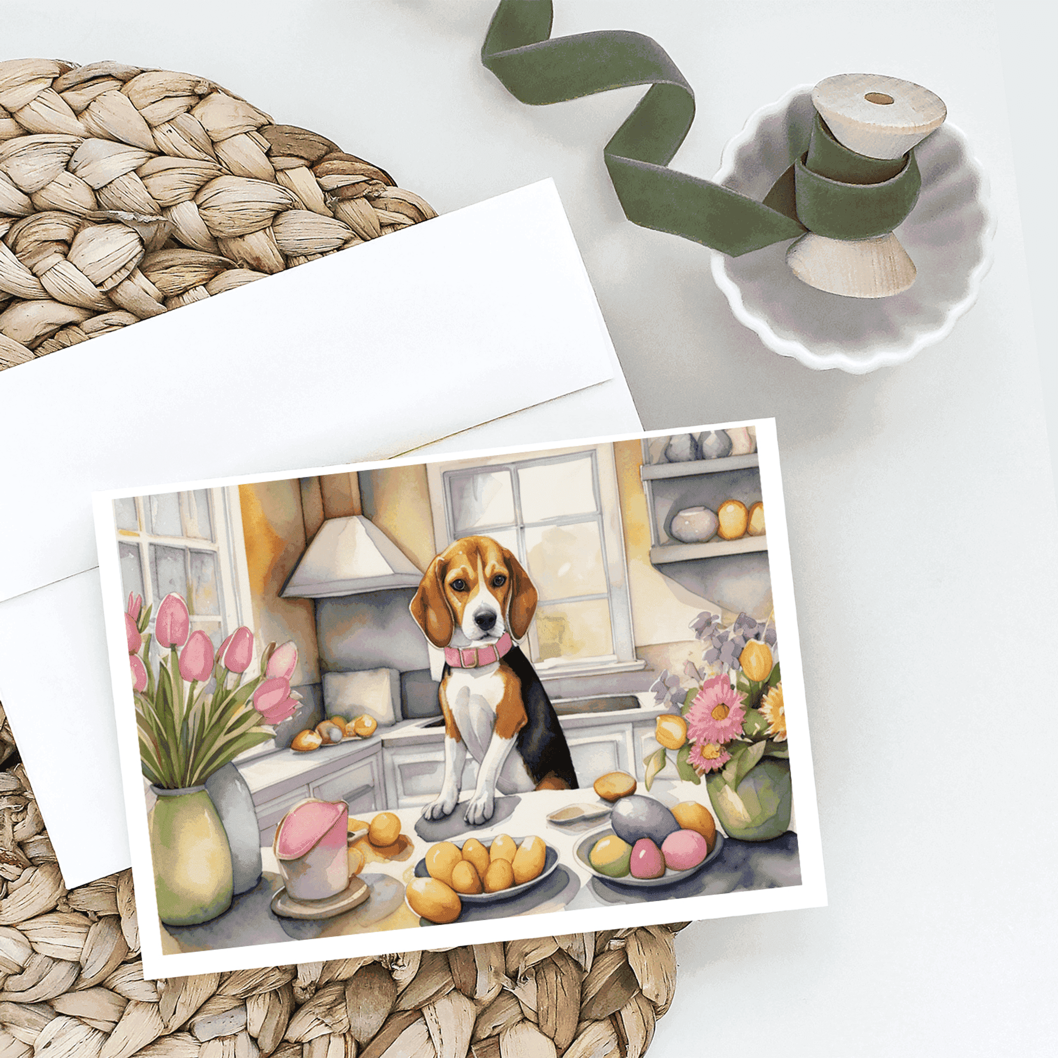 Decorating Easter Beagle Greeting Cards Pack of 8 Caroline's Treasures