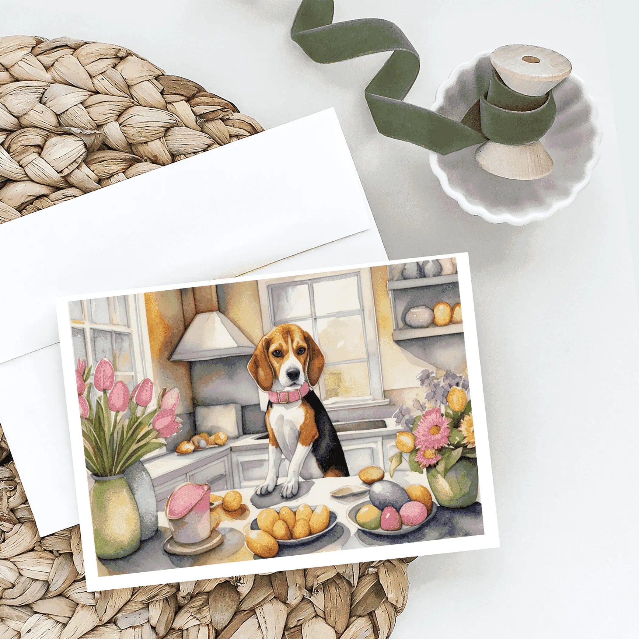 Decorating Easter Beagle Greeting Cards Pack of 8 Caroline's Treasures