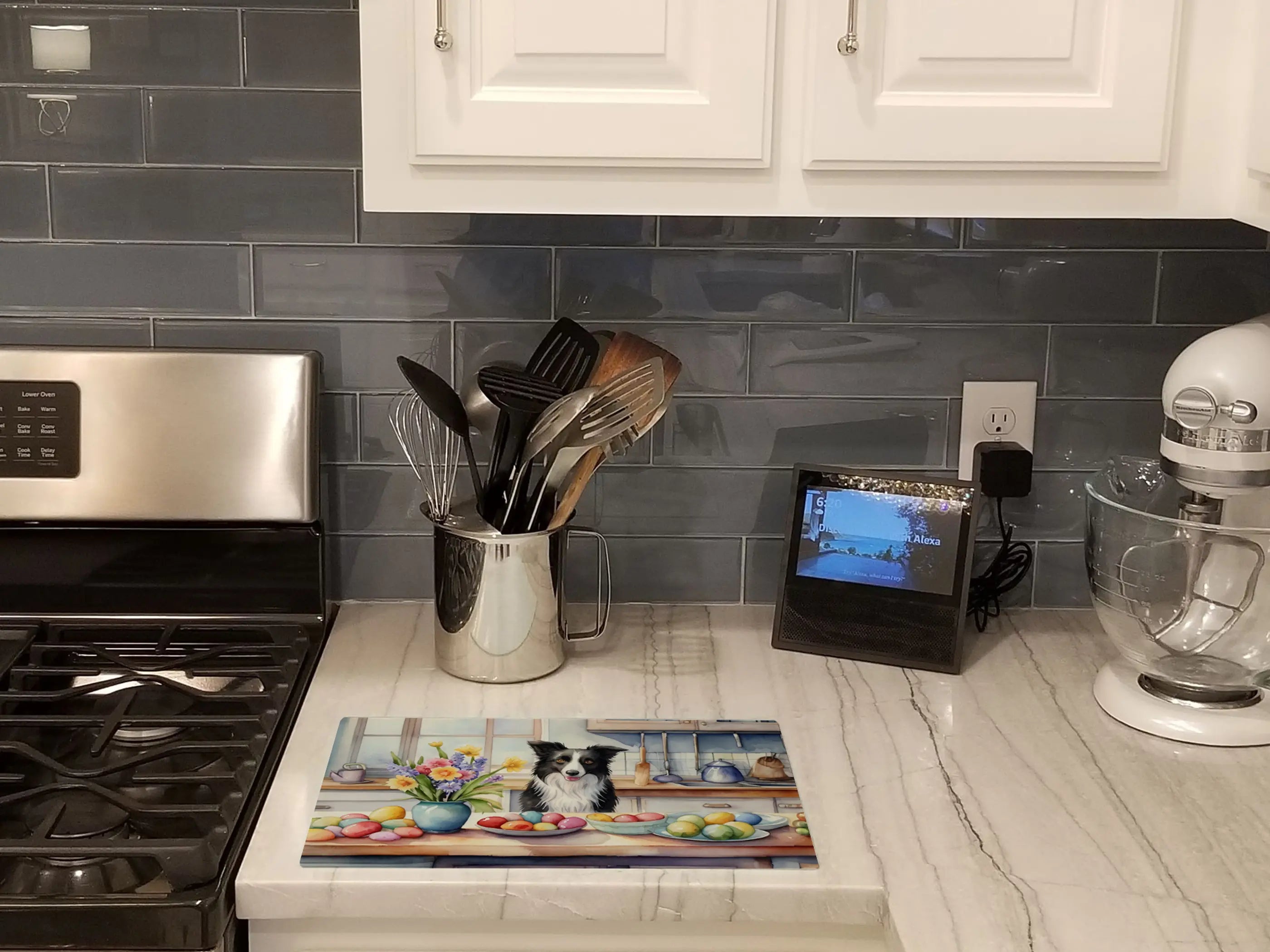 Decorating Easter Border Collie Glass Cutting Board Caroline's Treasures