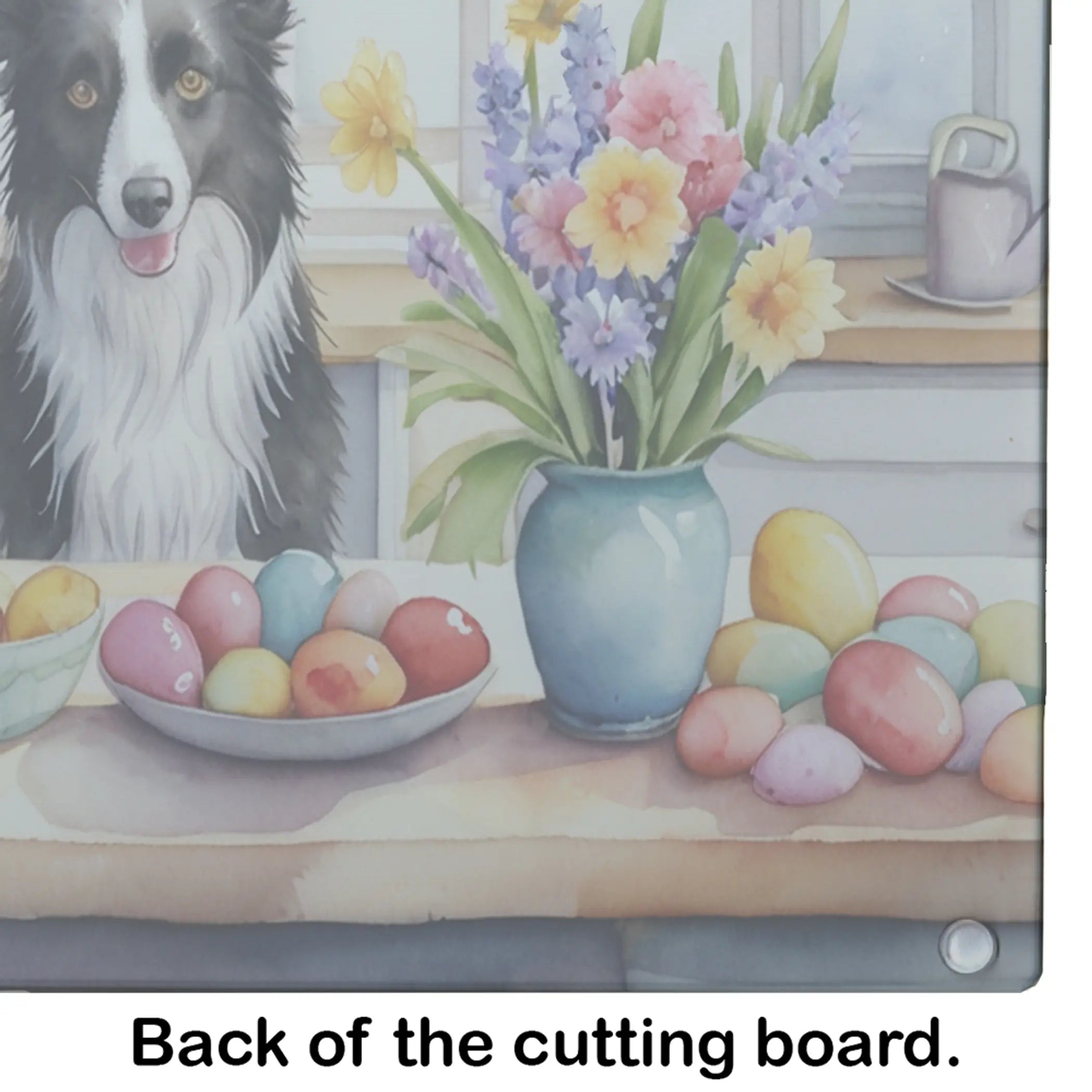 Decorating Easter Border Collie Glass Cutting Board Caroline's Treasures