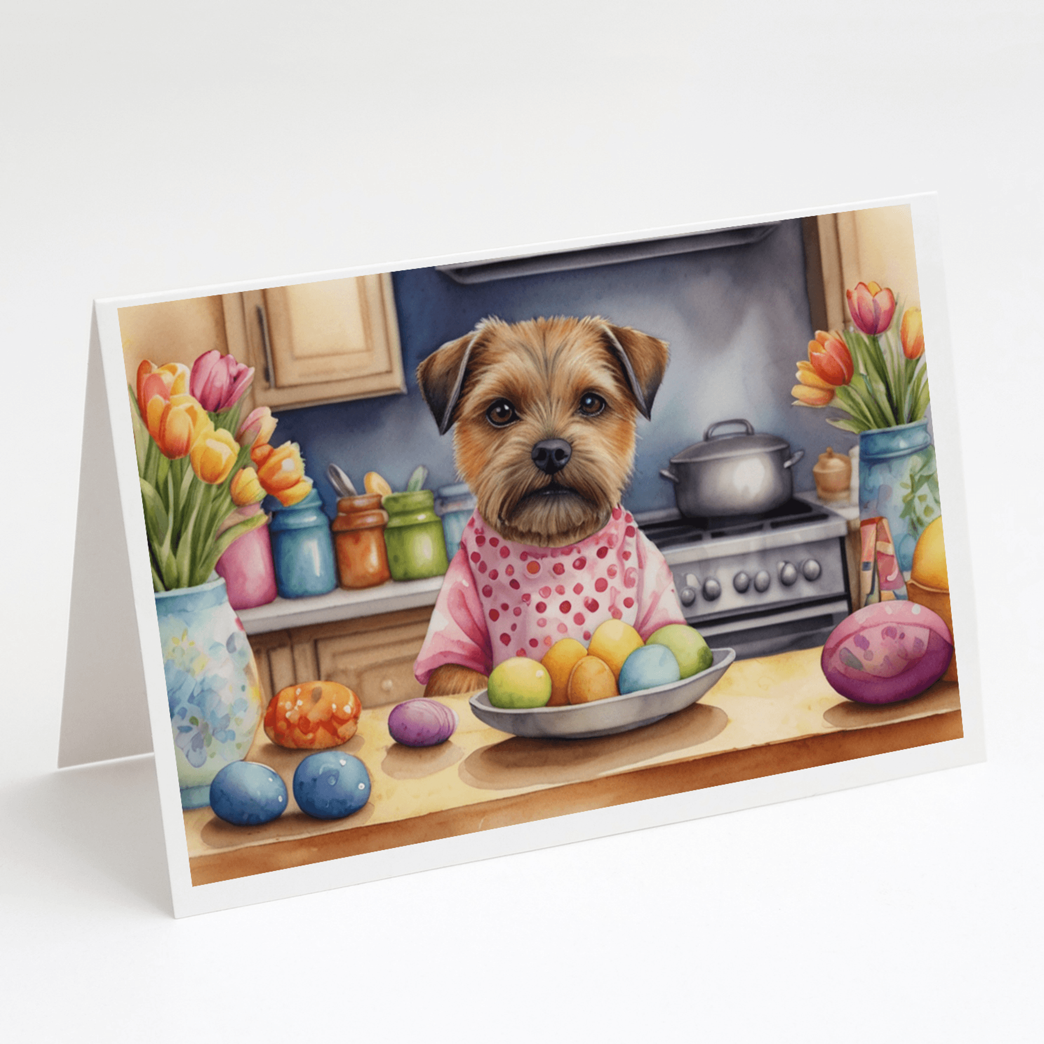 Decorating Easter Border Terrier Greeting Cards Pack of 8 Caroline's Treasures