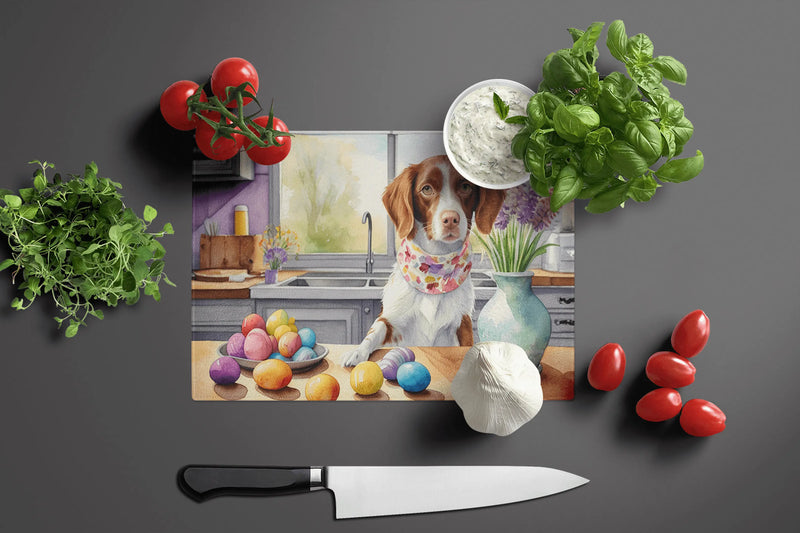 Decorating Easter Brittany Spaniel Glass Cutting Board Caroline's Treasures