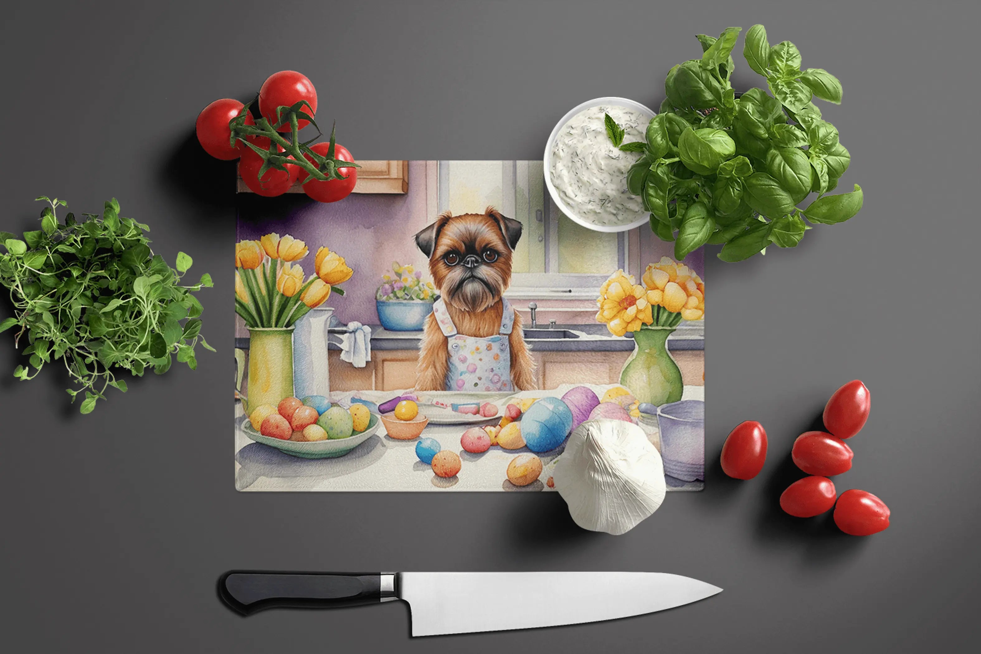 Decorating Easter Brussels Griffon Glass Cutting Board Caroline's Treasures