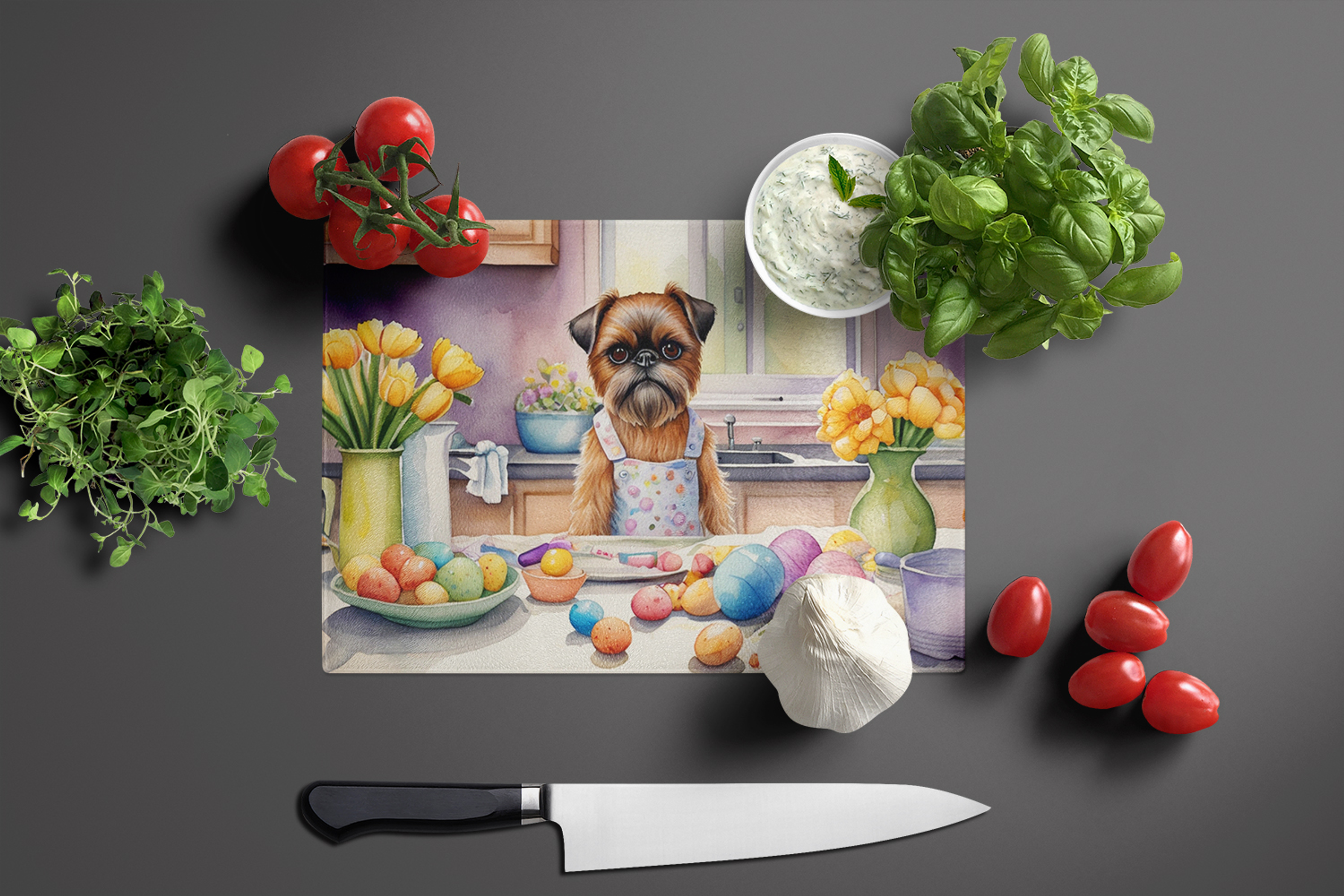 Decorating Easter Brussels Griffon Glass Cutting Board Caroline's Treasures