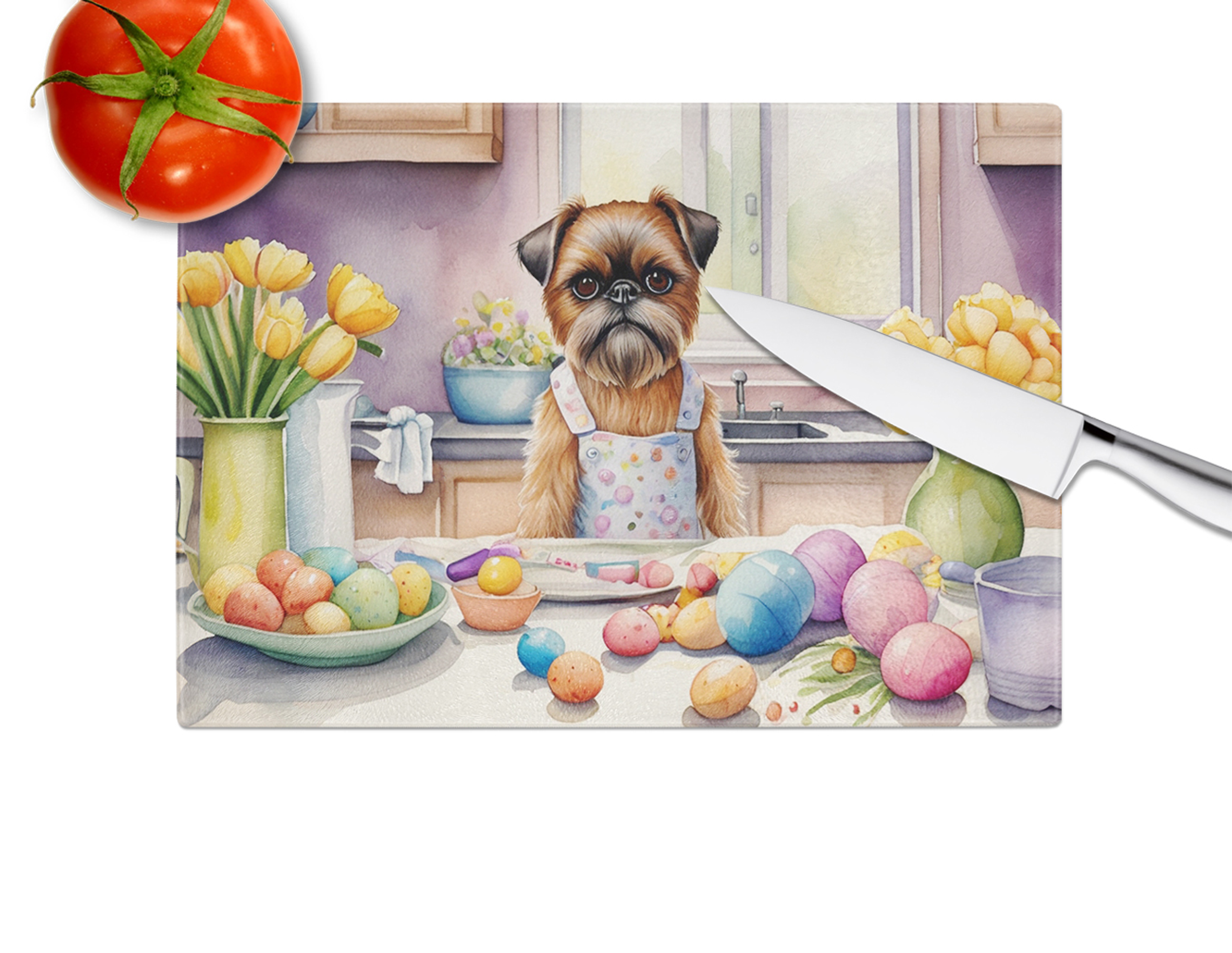 Decorating Easter Brussels Griffon Glass Cutting Board Caroline's Treasures