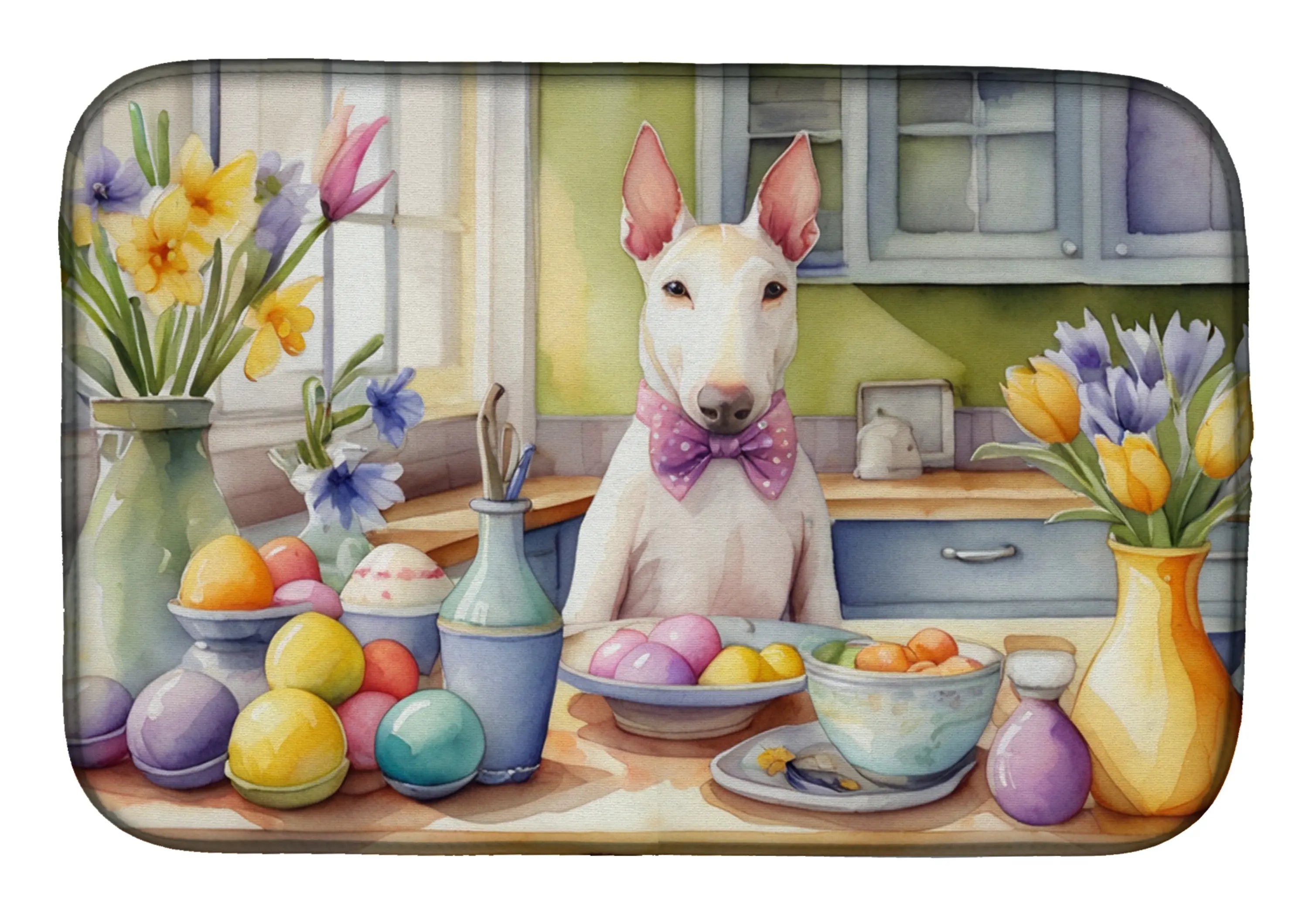 Decorating Easter Bull Terrier Dish Drying Mat Caroline's Treasures